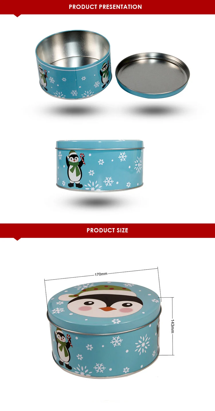 Round Metal Box With Cute Cartoon Pattern For Packing Cookie Chocolate Or Gift