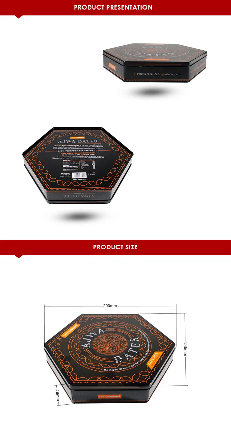Custom hexagon storage tin boxes storage tin can