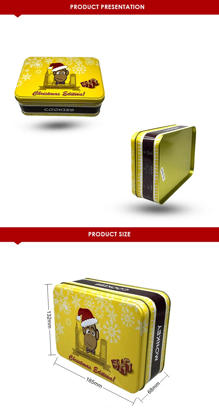 Customized Food Grade Metal Packaging Rectangle Cookie Tin Box Creative Design Tin Box Christmas