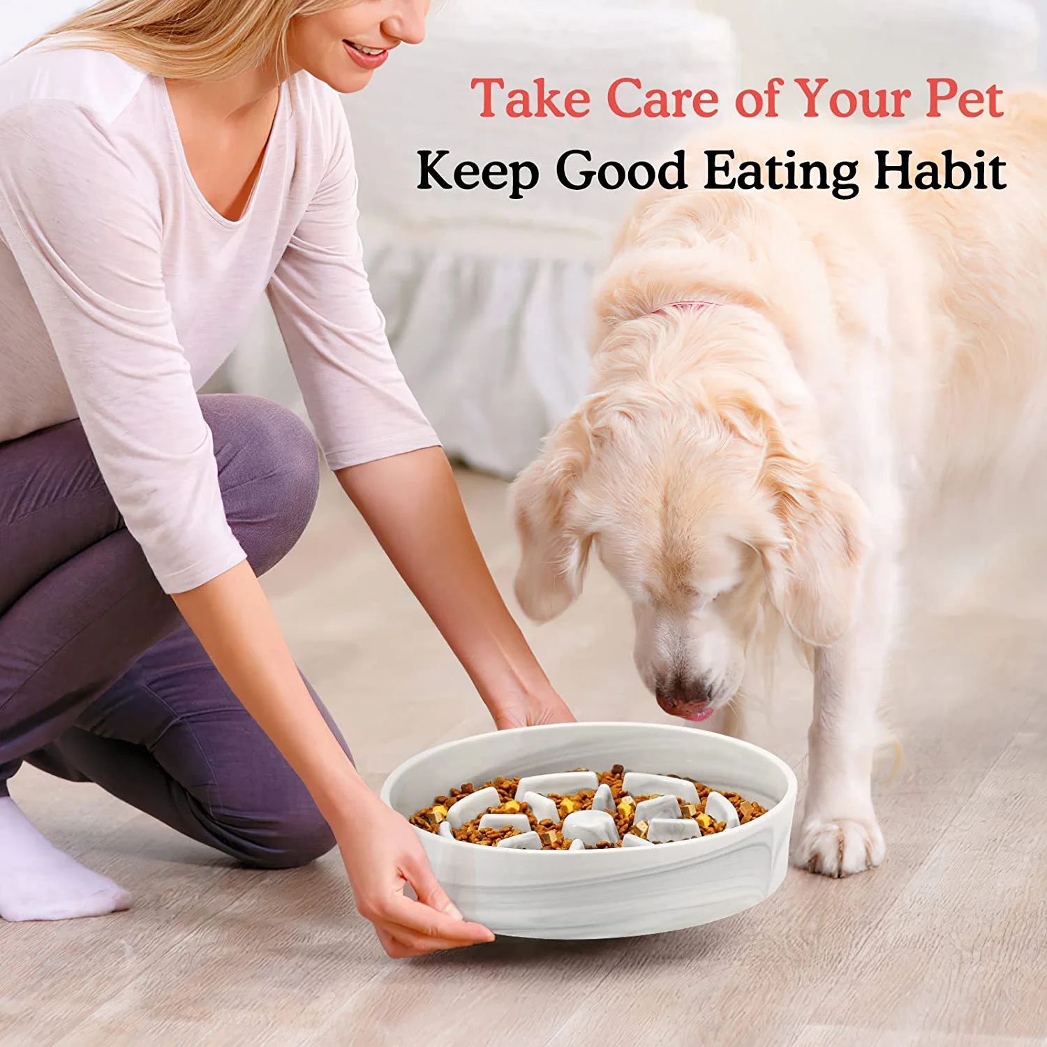 Anti-Slip Multi Groove ceramic dog bowl manufacturer