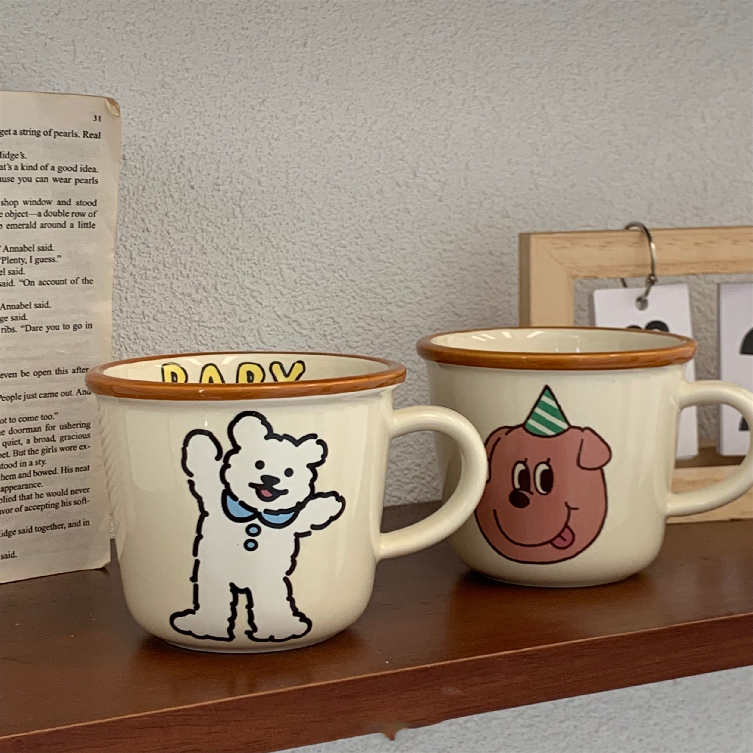 Beige Cute Dog ceramic cafe cup manufacturer