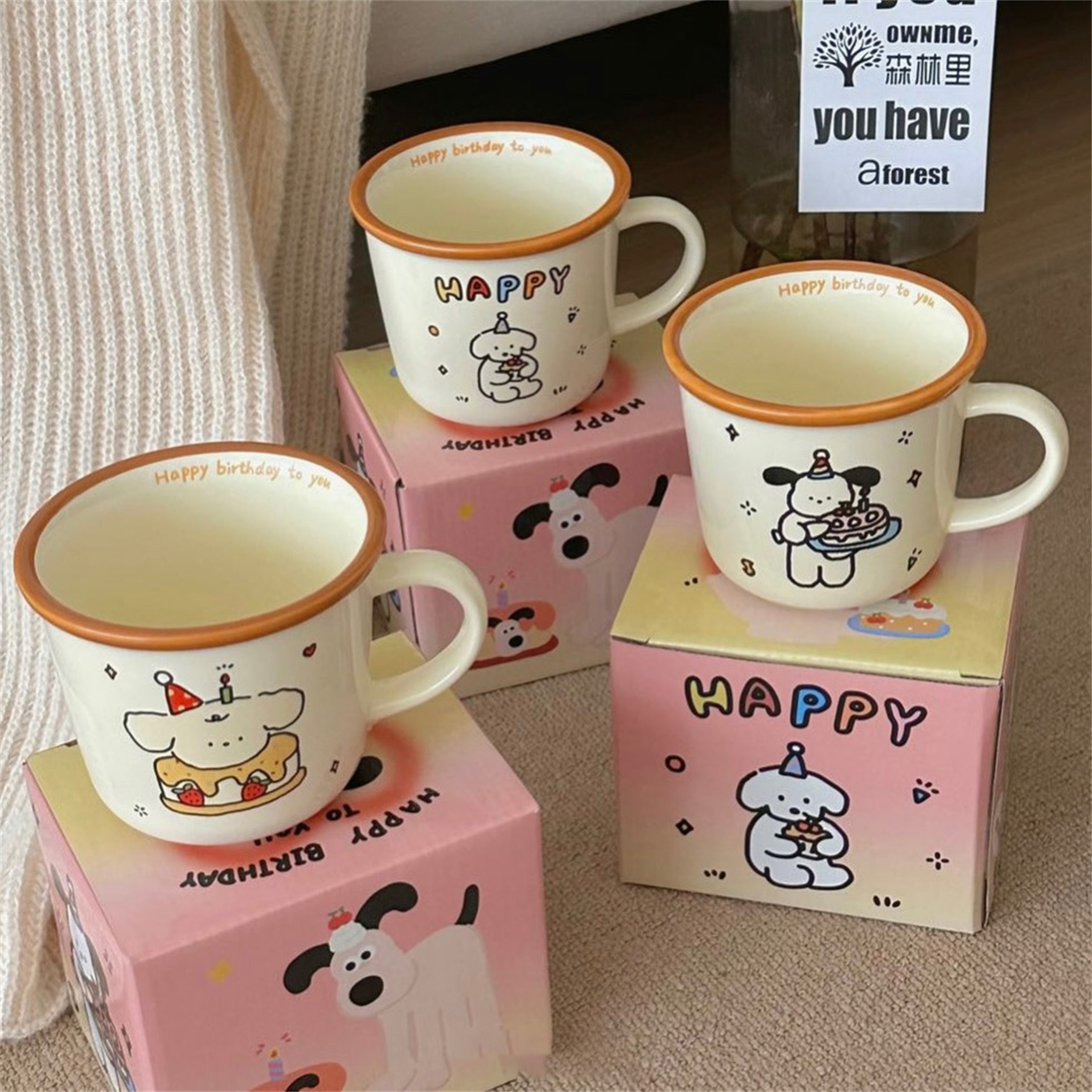 Beige Cute Dog ceramic cafe cup manufacturer