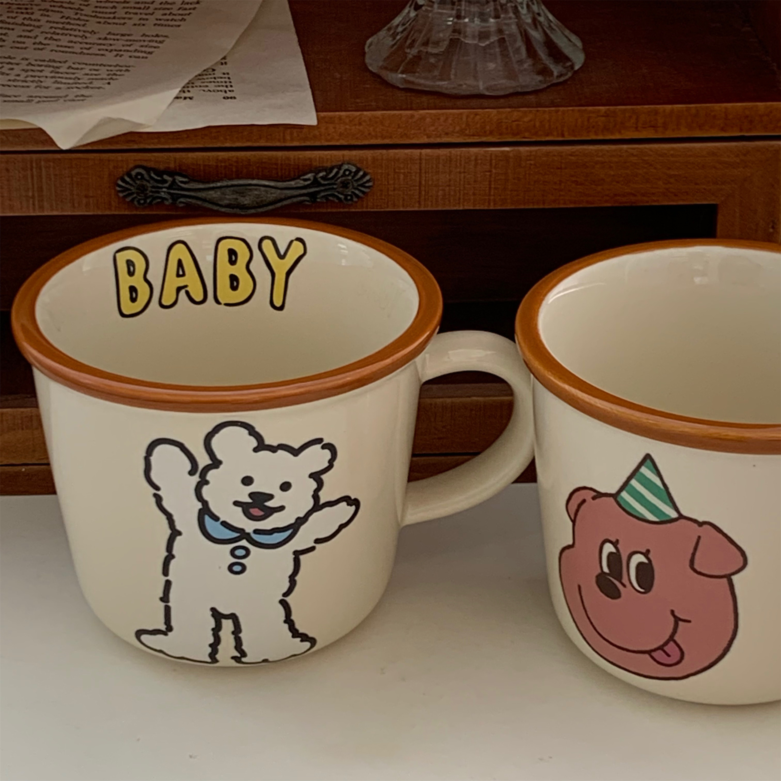 Beige Cute Dog ceramic cafe cup manufacturer