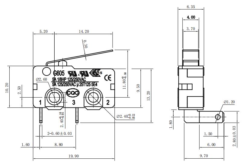 miniature micro switch drawing