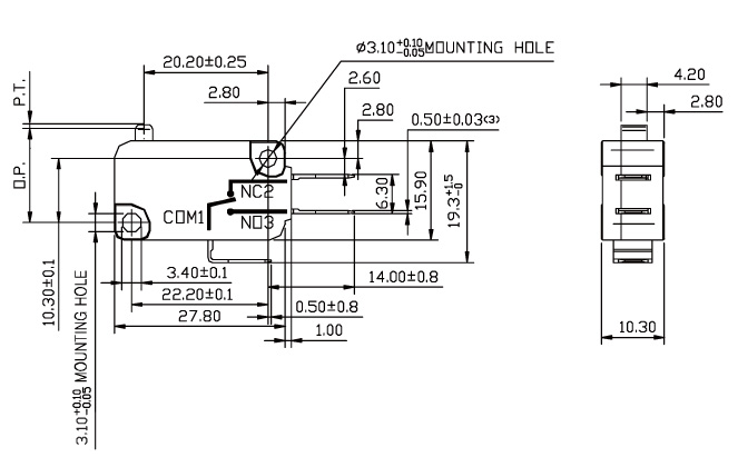 spdt micro switch drawing