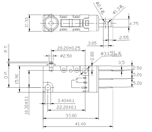 G5W11 waterproof micro switch detail drawing