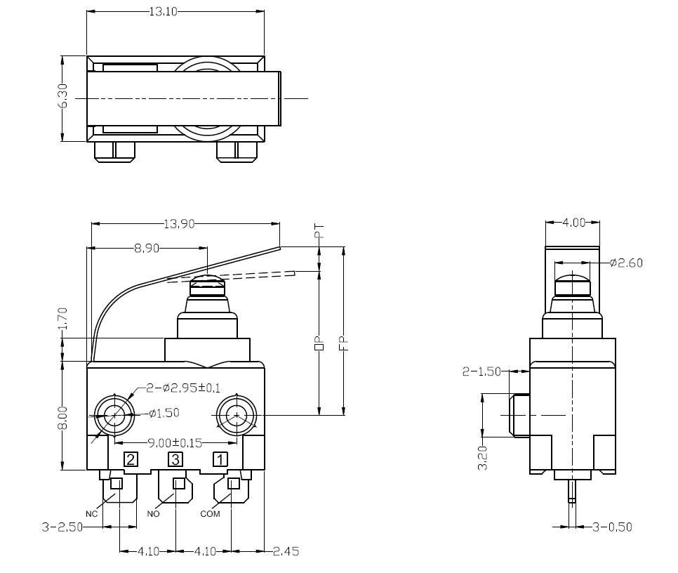 dibujo de microinterruptor sellado
