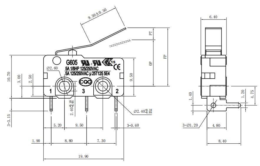 limit micro switch drawing