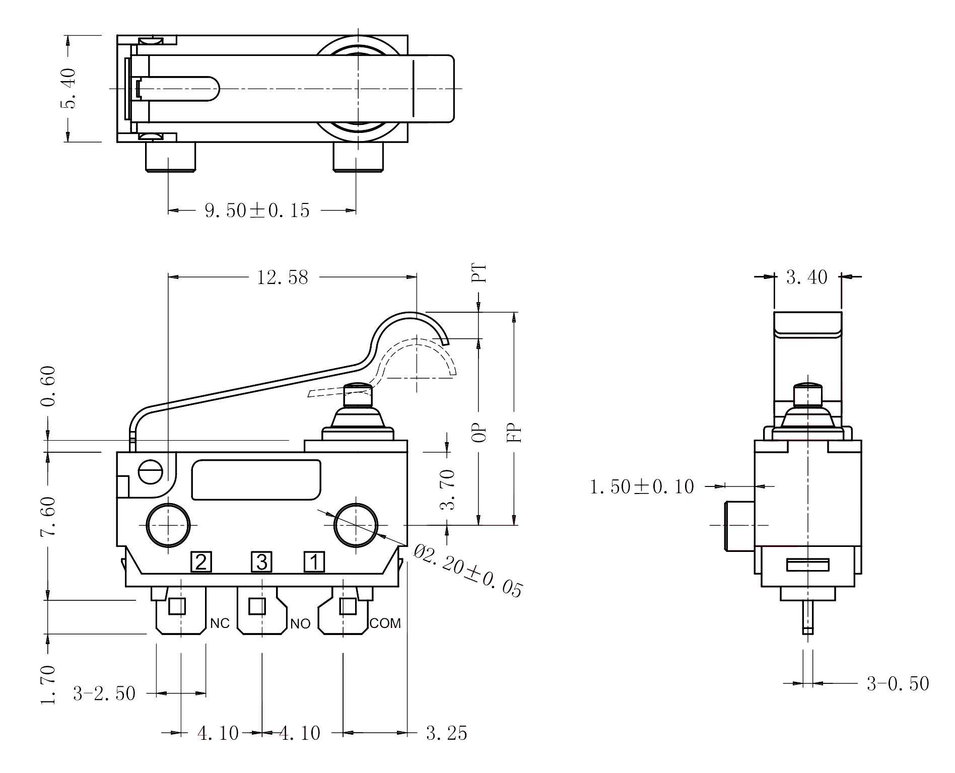 G303-130S52A3BU waterproof micro switch drawing
