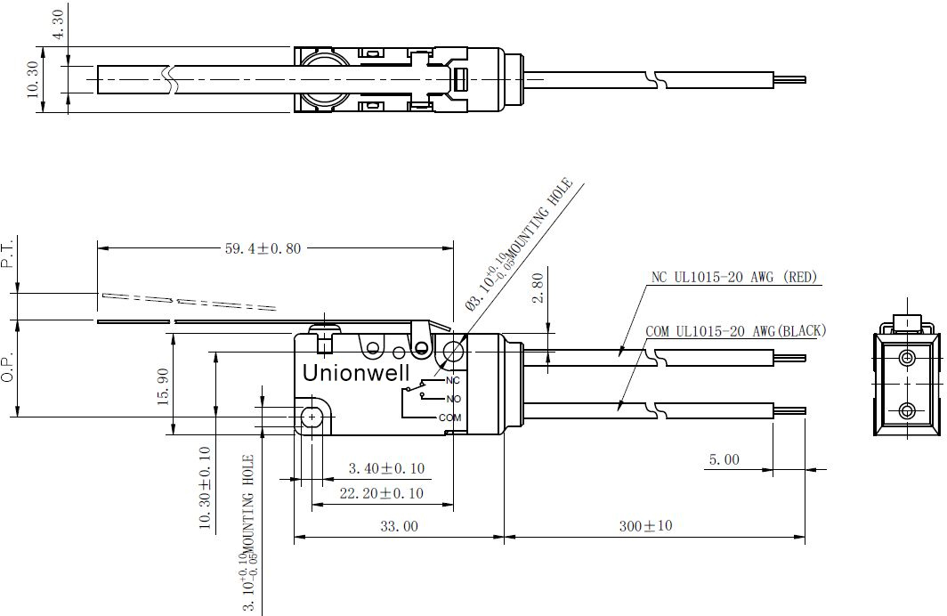 Unionwell waterproof SPST micro switch with wires