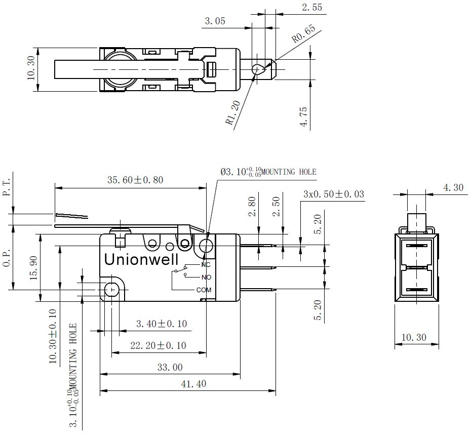 Unionwell waterproof SPST micro switch with terminal
