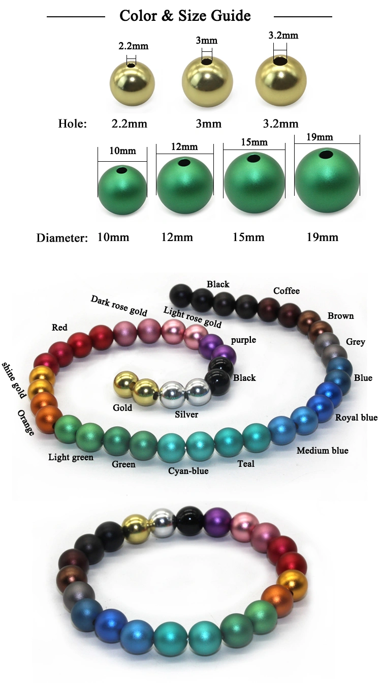 Metal barrel beads aluminum beads jewelery 10mm 15mm round balls beads